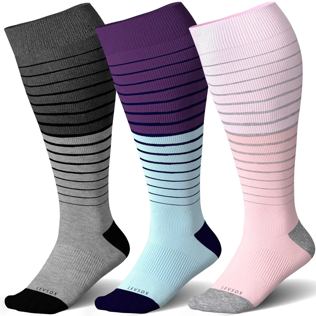 LEVSOX Wide Calf Compression Socks for Women Plus Size | 15-20mmHg Support for Pregnancy & Travel - main product image