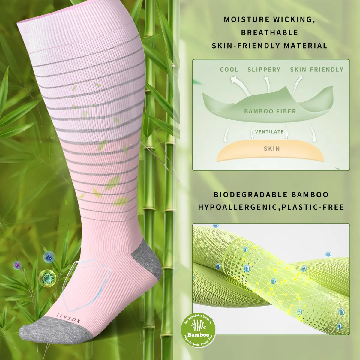 LEVSOX Wide Calf Compression Socks for Women Plus Size | 15-20mmHg Support for Pregnancy & Travel - view 2