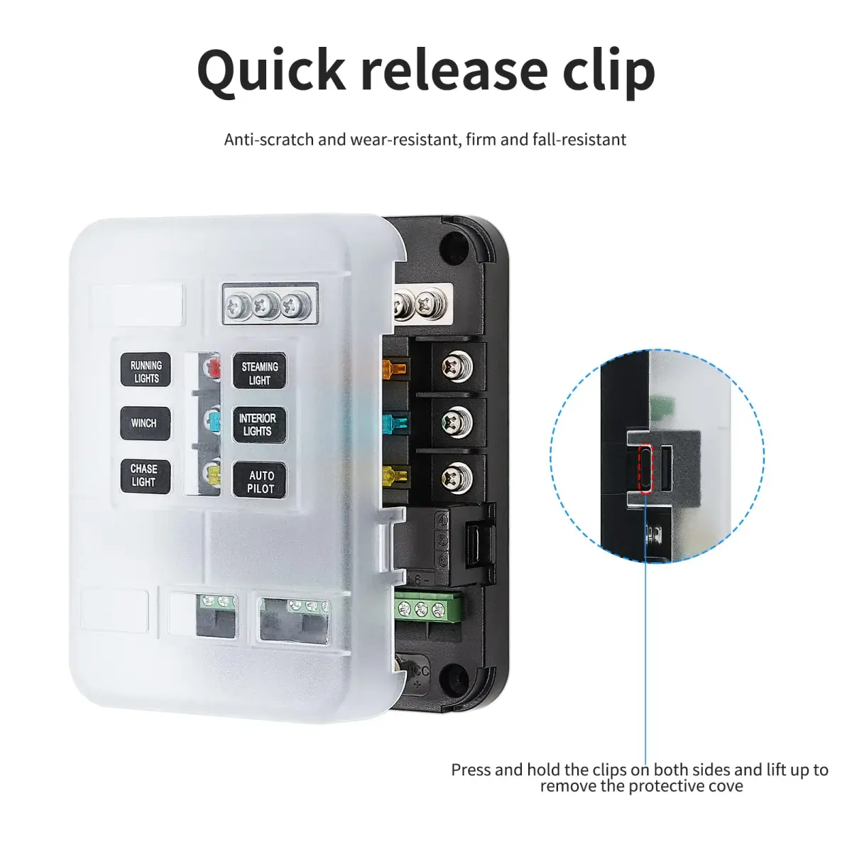 BlueFire 6-Way Blade Fuse Block with LED Indicator & ACC Interface, 12V/24V DC, 80A Input, 20A Output Per Circuit | Waterproof & Dustproof Fuse Holder - view 6