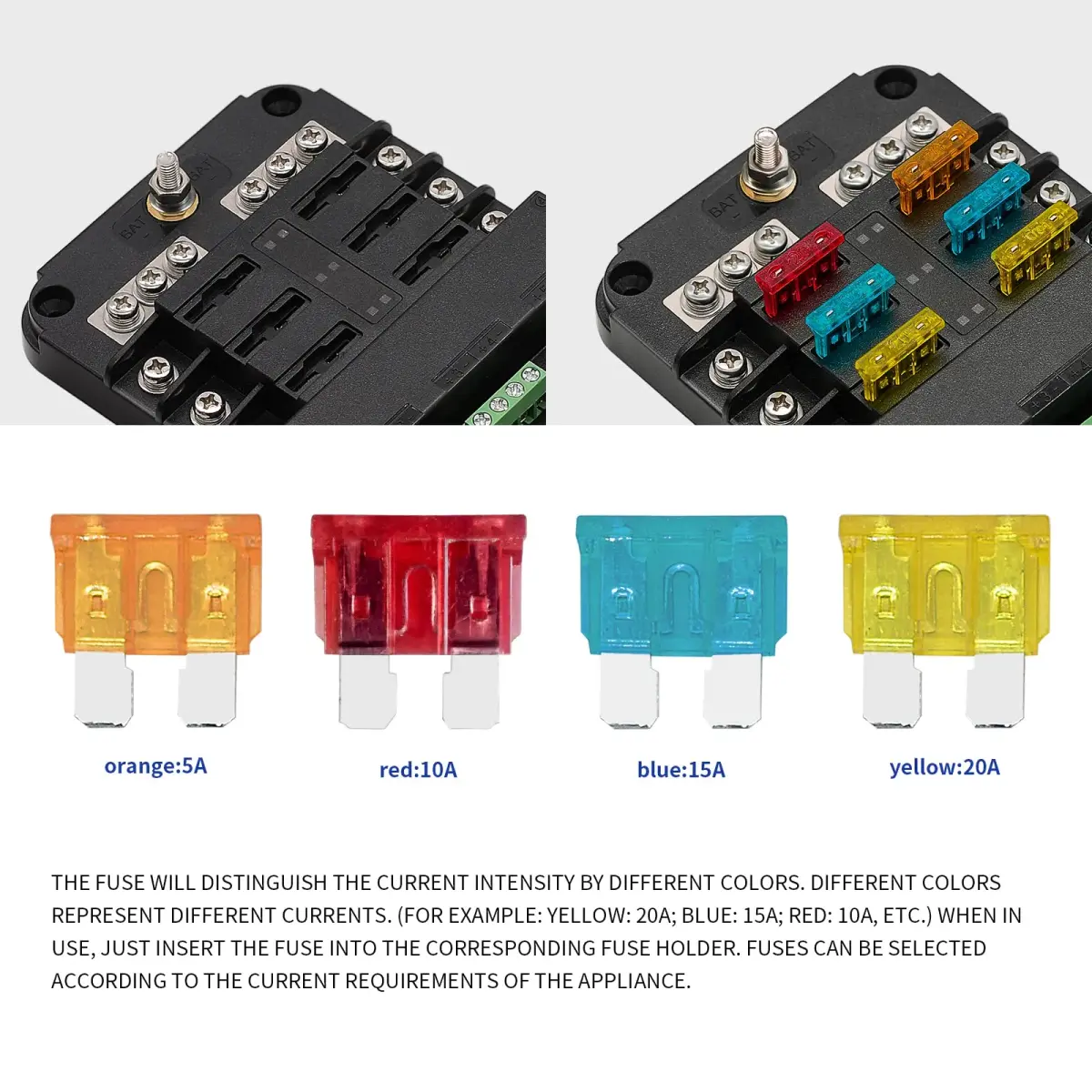 BlueFire 6-Way Blade Fuse Block with LED Indicator & ACC Interface, 12V/24V DC, 80A Input, 20A Output Per Circuit | Waterproof & Dustproof Fuse Holder - view 4
