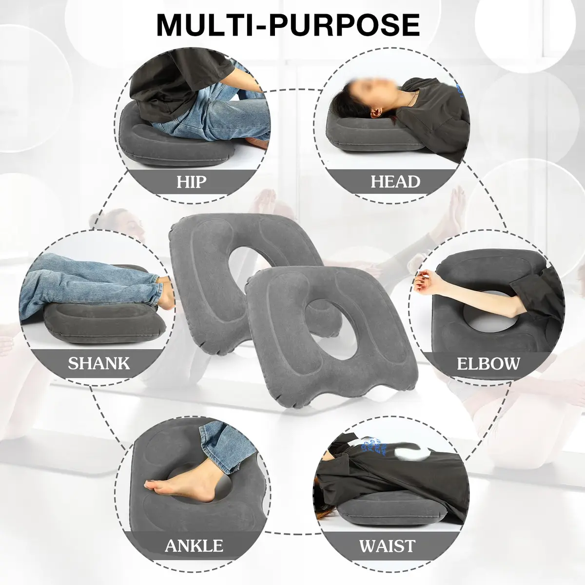 Leinuosen Inflatable Seat Cushion 46cm x 40cm x 12cm (18.1'' x 15.7'' x 4.7'') | Grey 2-Pack - view 7