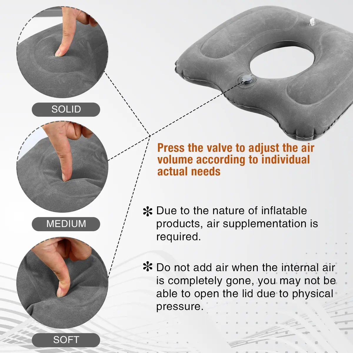 Leinuosen Inflatable Seat Cushion 46cm x 40cm x 12cm (18.1'' x 15.7'' x 4.7'') | Grey 2-Pack - view 3