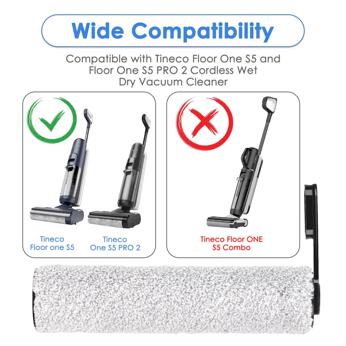 MIBUMIKI Replacement Brush Rollers for Tineco Floor One S5/S5 Pro | 2 Pieces, Microfiber Soft Bristles - view 2