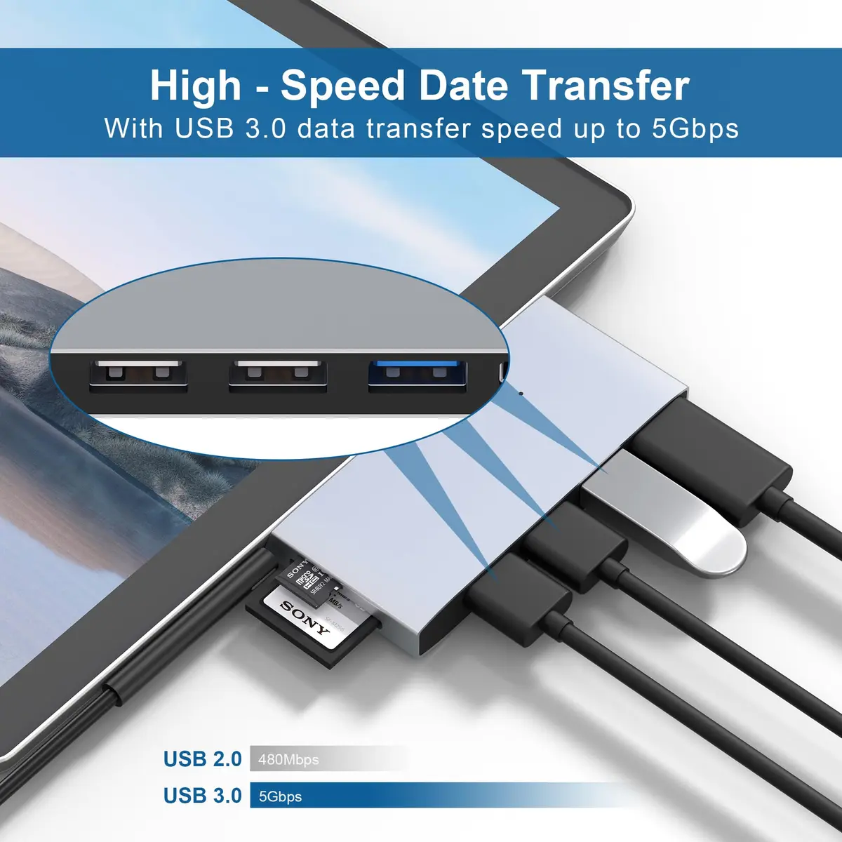 clickfish Surface Pro 6/Pro 5/Pro 4 USB Hub Docking Station 4K HDMI, SD & TF Card Reader, Aluminum, Compact, Lightweight | 4K@30Hz - view 3