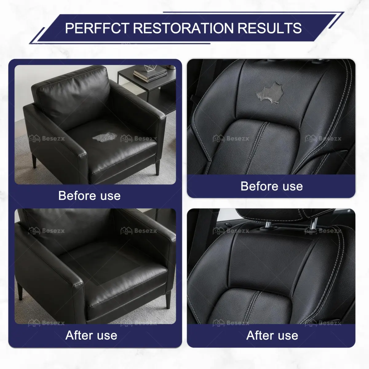 Besezx Leather Repair Patch Tape Kit Black 3.1in x 60in | Professional Grade Adhesive Tape for Furniture and Car Seats - view 4
