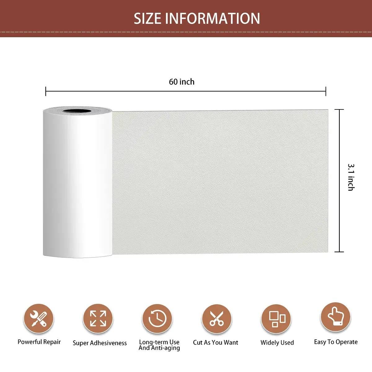 Besezx Leather Repair Patch Tape Kit White 3.1in x 60in | Self-Adhesive Vinyl & Furniture Repair - main product image