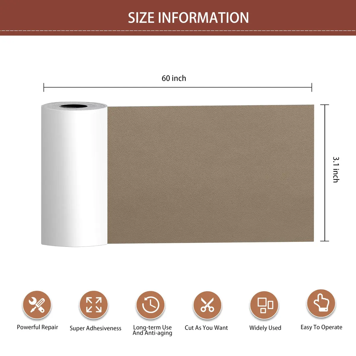 Besezx Leather Repair Patch Tape Kit Gray Khaki 3.1in x 60in | Self-Adhesive for Furniture & Car Seats - main product image