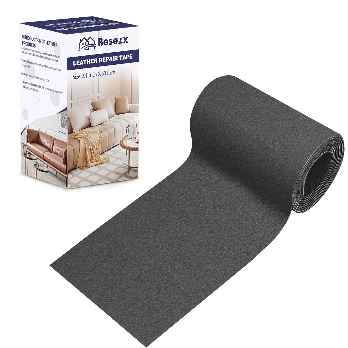 Besezx Leather Repair Patch Tape Kit 3.1in x 60in | Self-Adhesive for Furniture, Sofas, Car Seats, Vinyl Repair - main product image