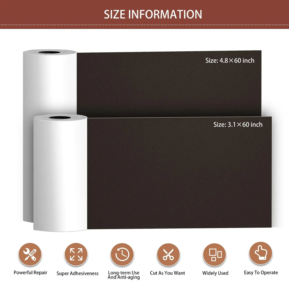 Besezx Leather Repair Patch Tape Kit Dark Brown-Litchi Grain 114.3cm x 152.4cm | Self-Adhesive for Furniture & Auto Upholstery - view 2