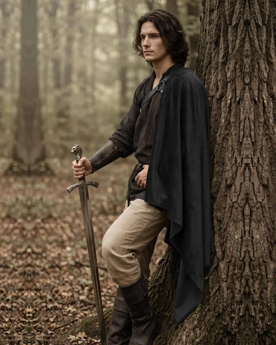 L'VOW Medieval Half Shoulder Cape Knight Cloak with Belt, Black | Vintage Costume Accessory for Men & Women - view 4