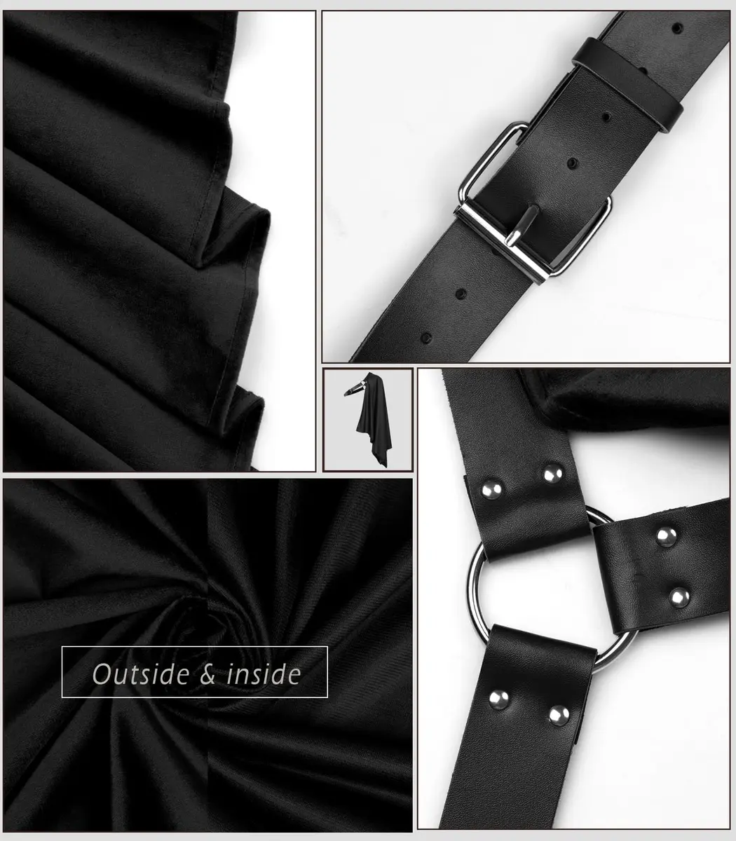 L'VOW Medieval Half Shoulder Cape Knight Cloak with Belt, Black | Vintage Costume Accessory for Men & Women - view 5