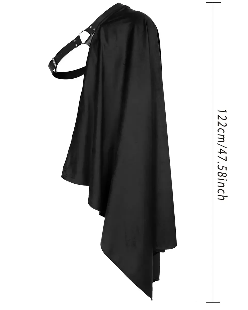 L'VOW Medieval Half Shoulder Cape Knight Cloak with Belt, Black | Vintage Costume Accessory for Men & Women - view 6