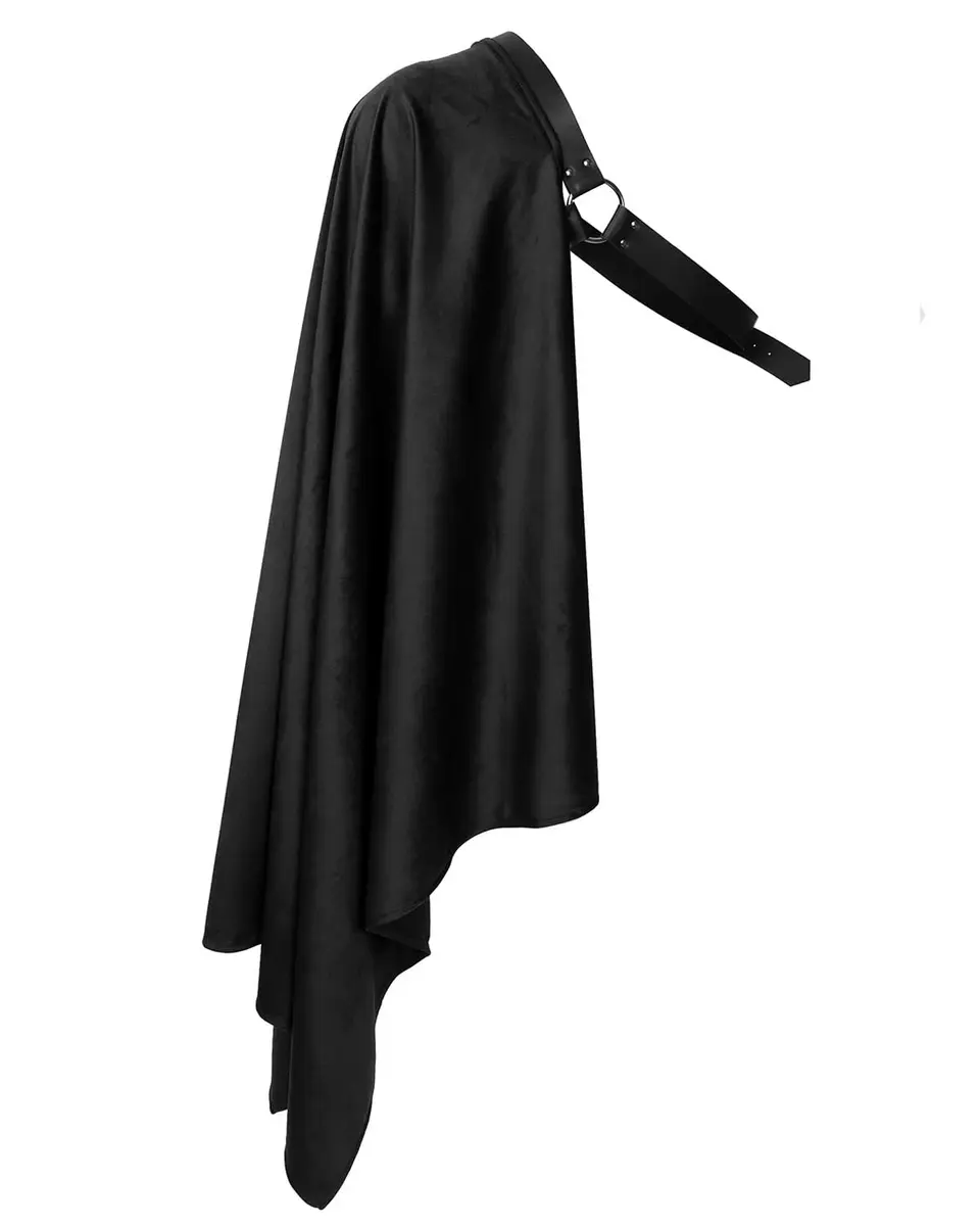 L'VOW Medieval Half Shoulder Cape Knight Cloak with Belt, Black | Vintage Costume Accessory for Men & Women - view 7