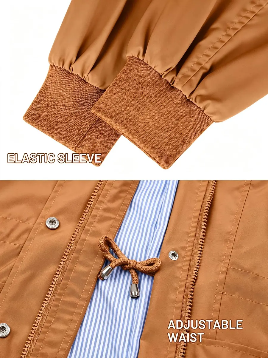 PITINAN Women Rain Jacket Waterproof With Hood Long Trench Coat Caramel, M | Water-Resistant, Detachable Hood, Adjustable Waist - view 5