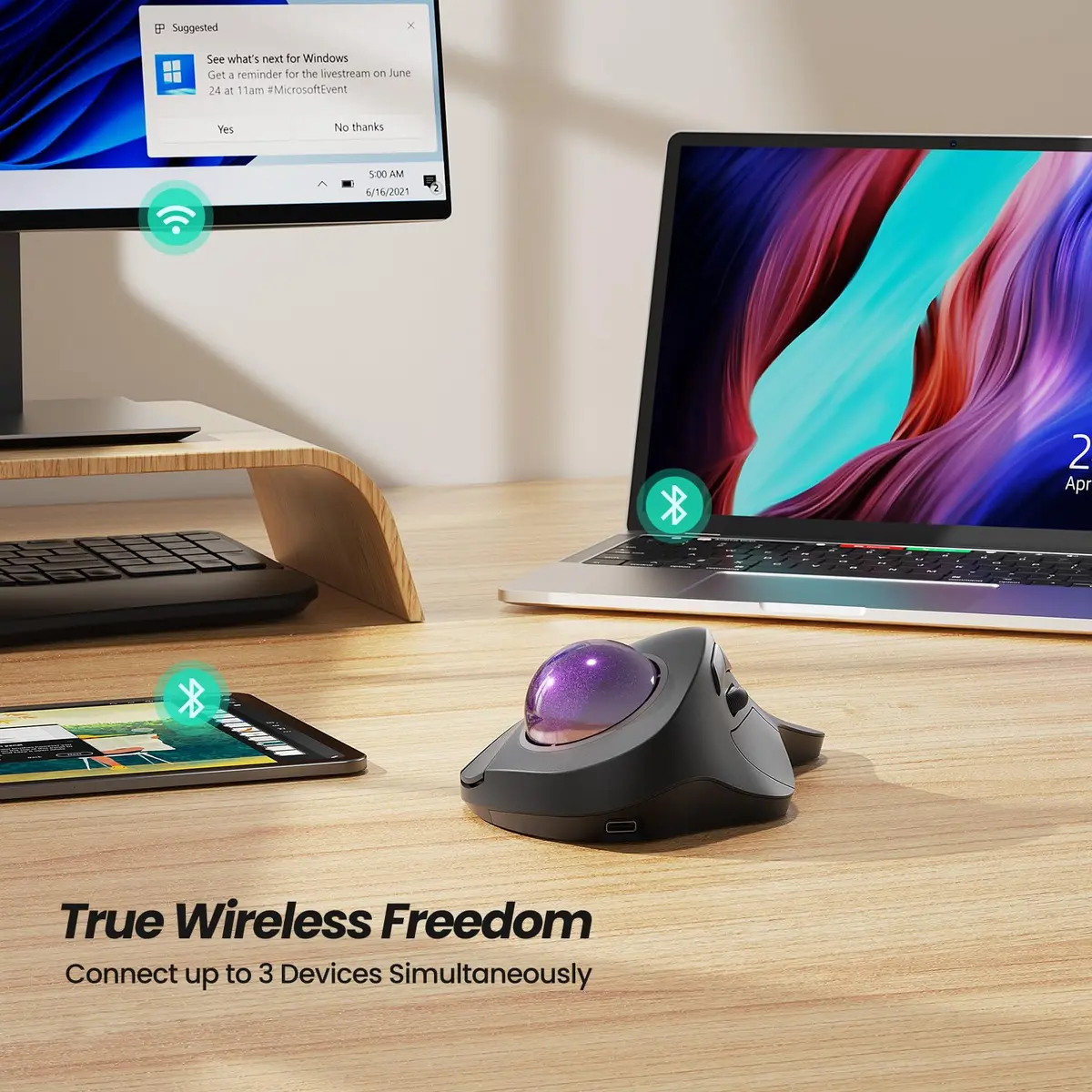 Nulea M505A Wireless Trackball Mouse Ergonomic 44mm Index Finger Control | Adjustable DPI & Bluetooth - view 6