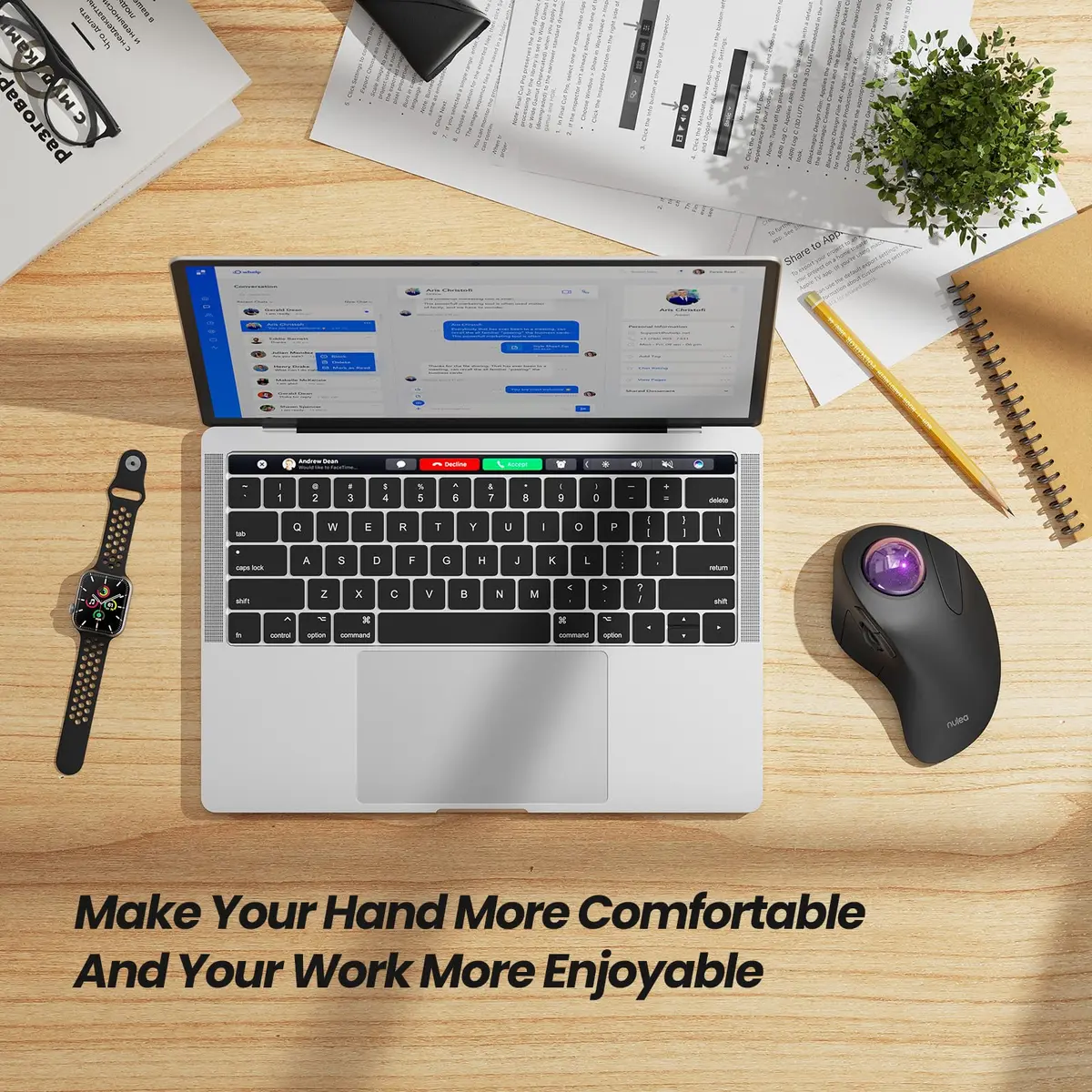 Nulea M505A Wireless Trackball Mouse Ergonomic 44mm Index Finger Control | Adjustable DPI & Bluetooth - view 7