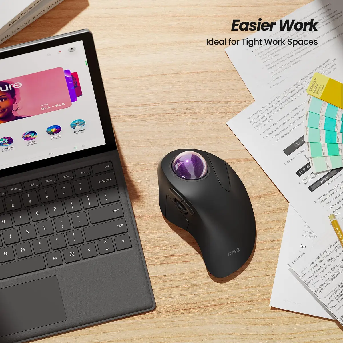 Nulea M505A Wireless Trackball Mouse Ergonomic 44mm Index Finger Control | Adjustable DPI & Bluetooth - view 3