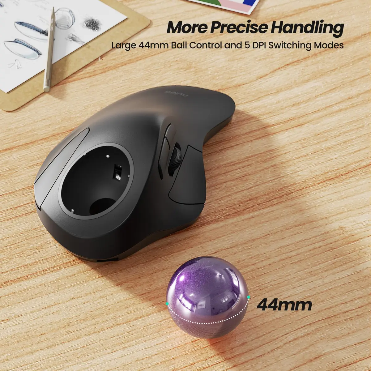 Nulea M505A Wireless Trackball Mouse Ergonomic 44mm Index Finger Control | Adjustable DPI & Bluetooth - view 4
