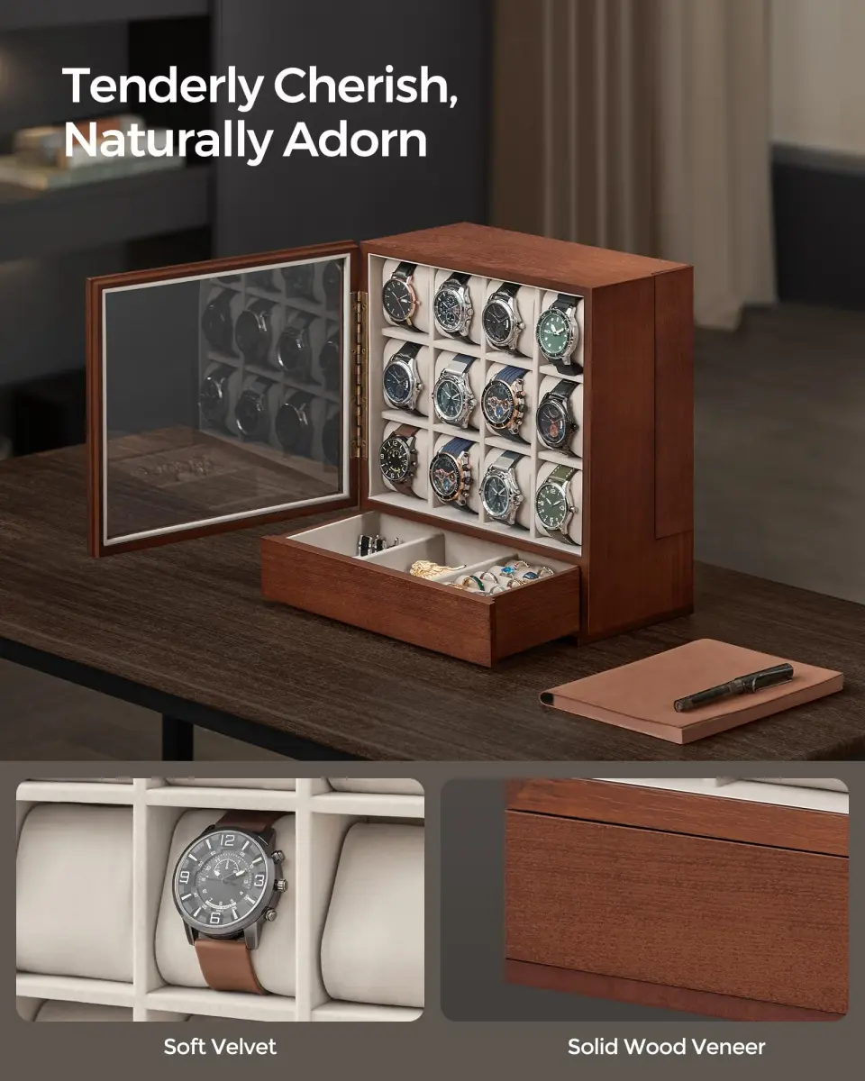 SONGMICS 12 Watch Display Case with Hidden Storage 32.5 cm (12.8 in) | Organize Your Collection - view 4