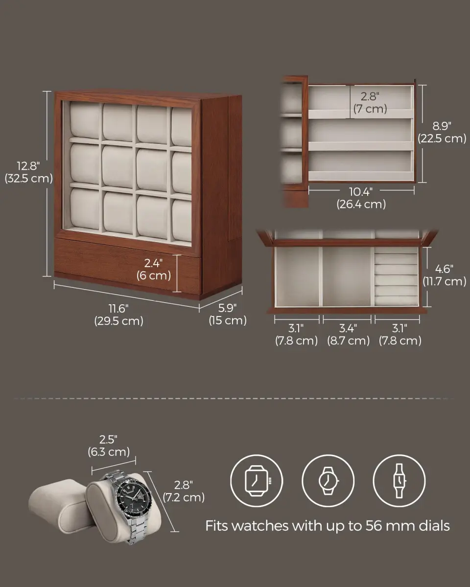 SONGMICS 12 Watch Display Case with Hidden Storage 32.5 cm (12.8 in) | Organize Your Collection - view 5