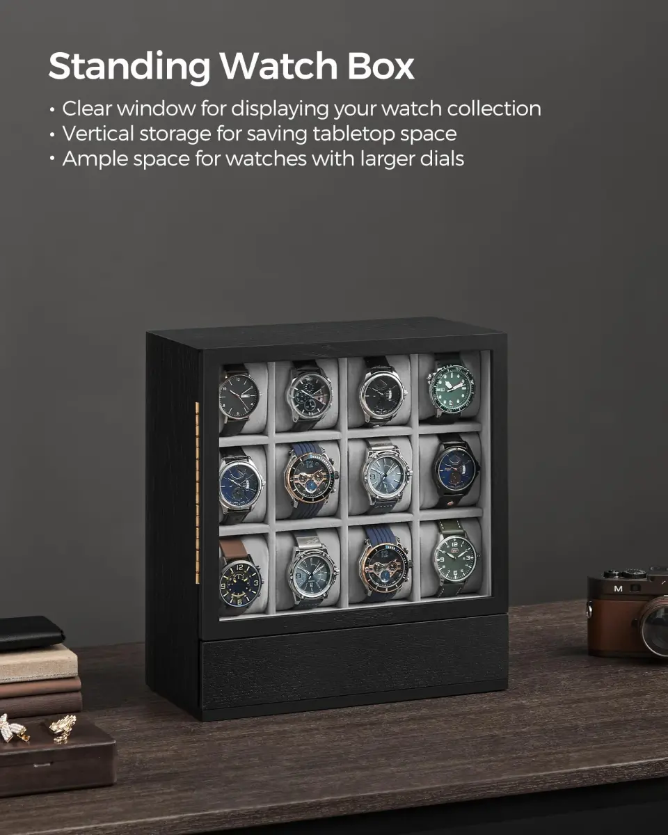SONGMICS 12 Watch Display Case with Hidden Storage 32.5cm (12.8 inches) | Organize & Protect Your Timepieces - view 2