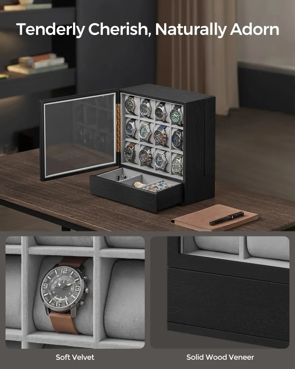 SONGMICS 12 Watch Display Case with Hidden Storage 32.5cm (12.8 inches) | Organize & Protect Your Timepieces - view 4