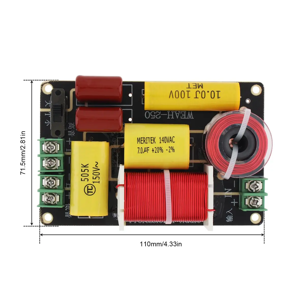 DriSentri 2 Way Crossover for Speaker 250W 4-12Ω | High-Low Frequency Divider for HiFi Speakers - view 2