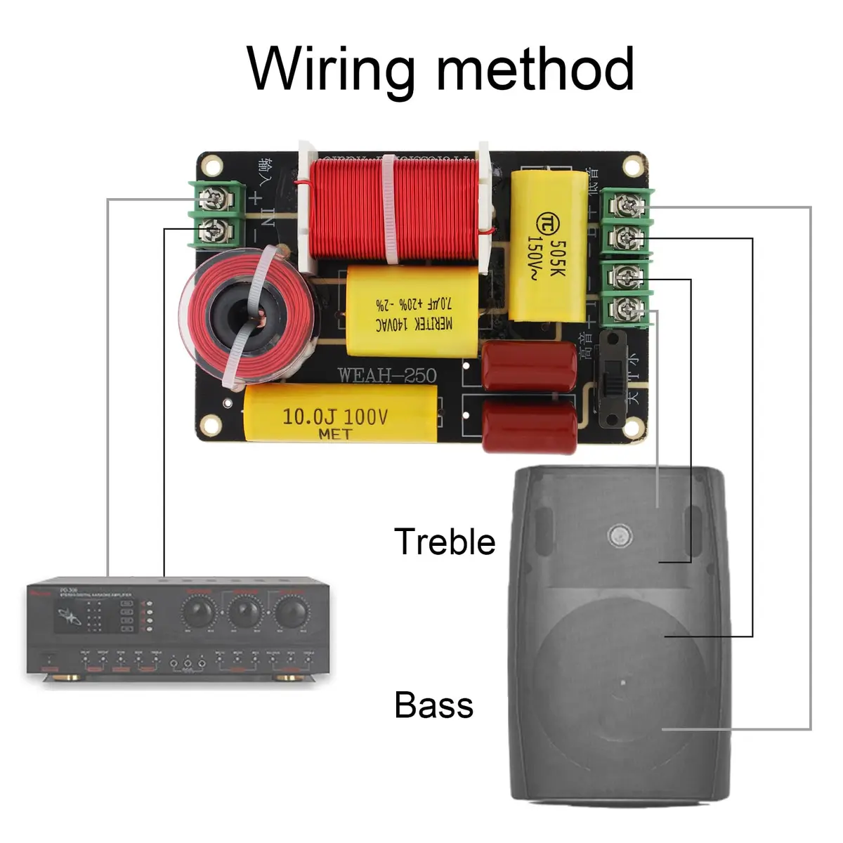 DriSentri 2 Way Crossover for Speaker 250W 4-12Ω | High-Low Frequency Divider for HiFi Speakers - view 4