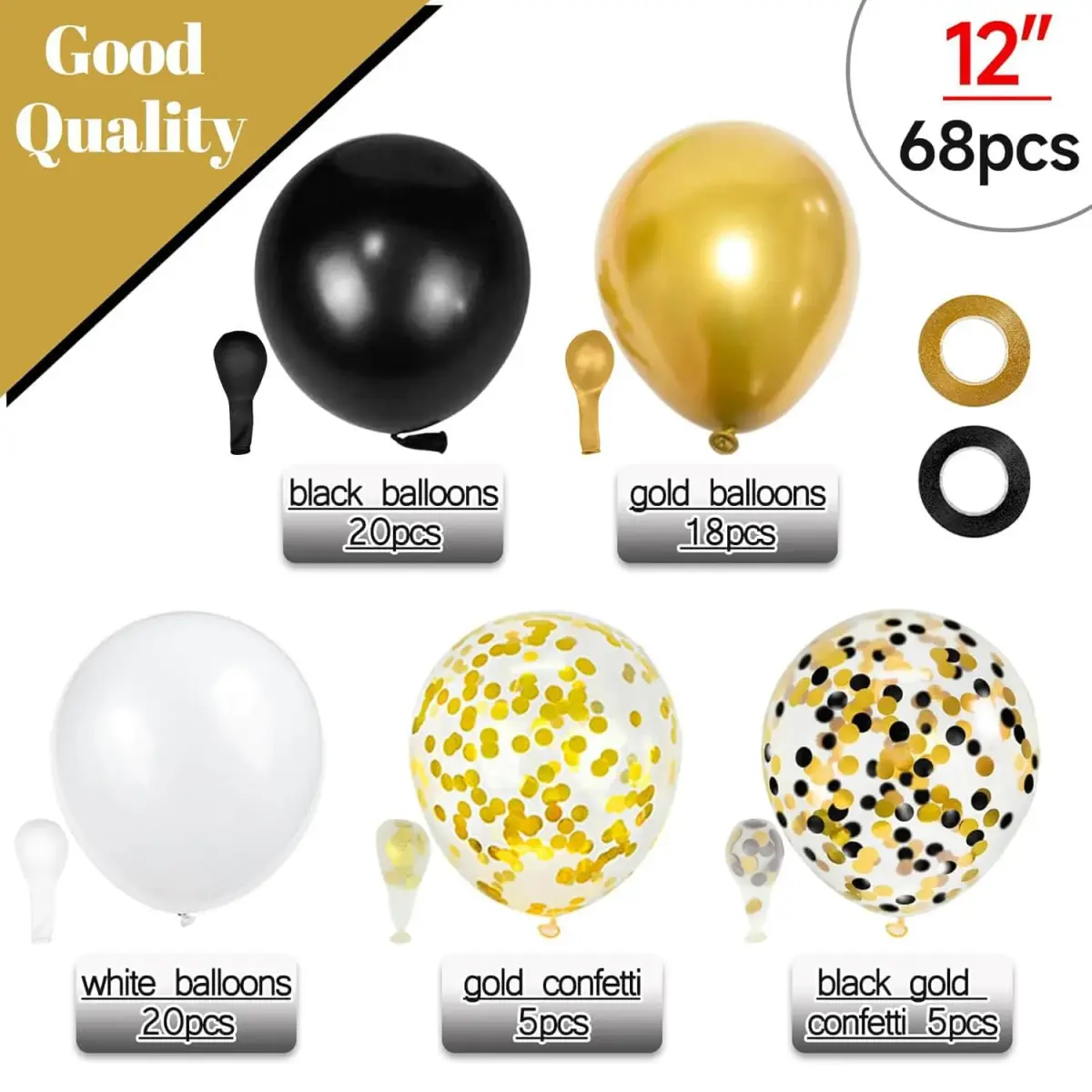 KUULBELA Black White Gold Balloons 68 Pcs | Assorted Colors Party Pack - view 2