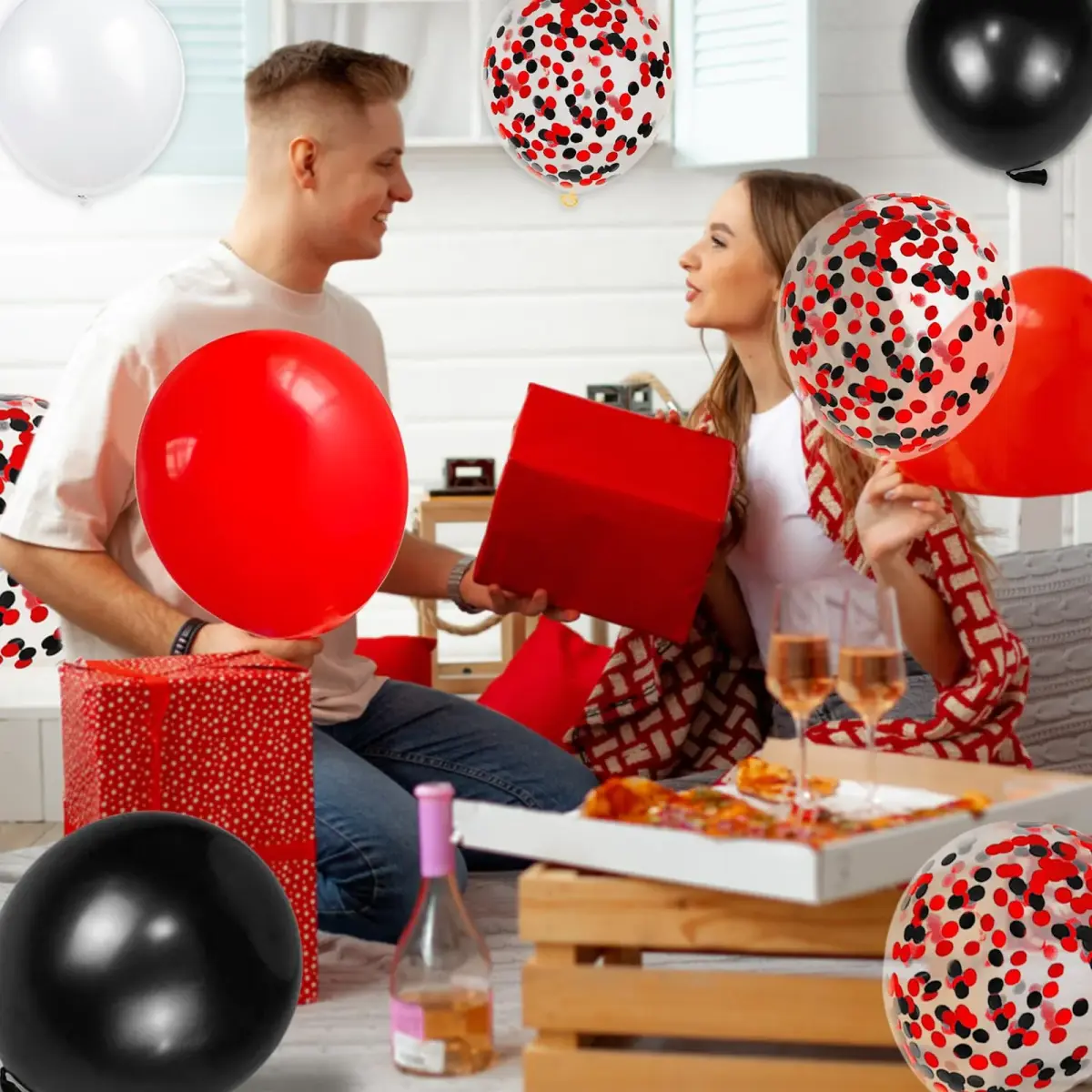 KUULBELA 68Pcs Red Black White Latex Balloons 12 Inch with Confetti | Assorted Colors Value Pack - view 6