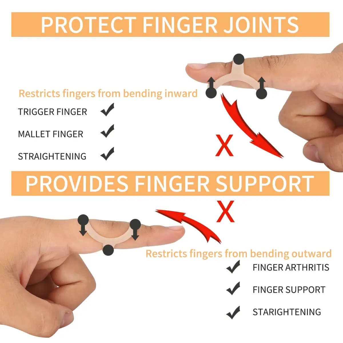 CAGSIG Oval Finger Splints 5PCS Red Plastic | Mallet Finger Treatment Support - view 4
