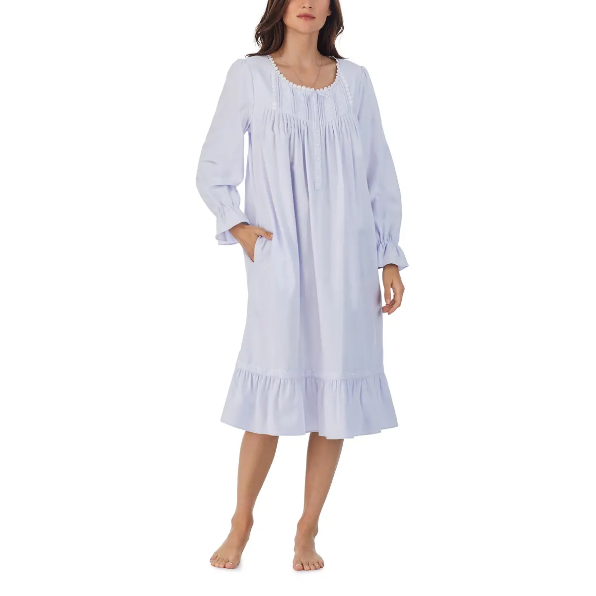 Eileen West 100% Cotton Flannel Nightgown 42" Long Sleeve | Elegant, Warm & Breathable - main product image