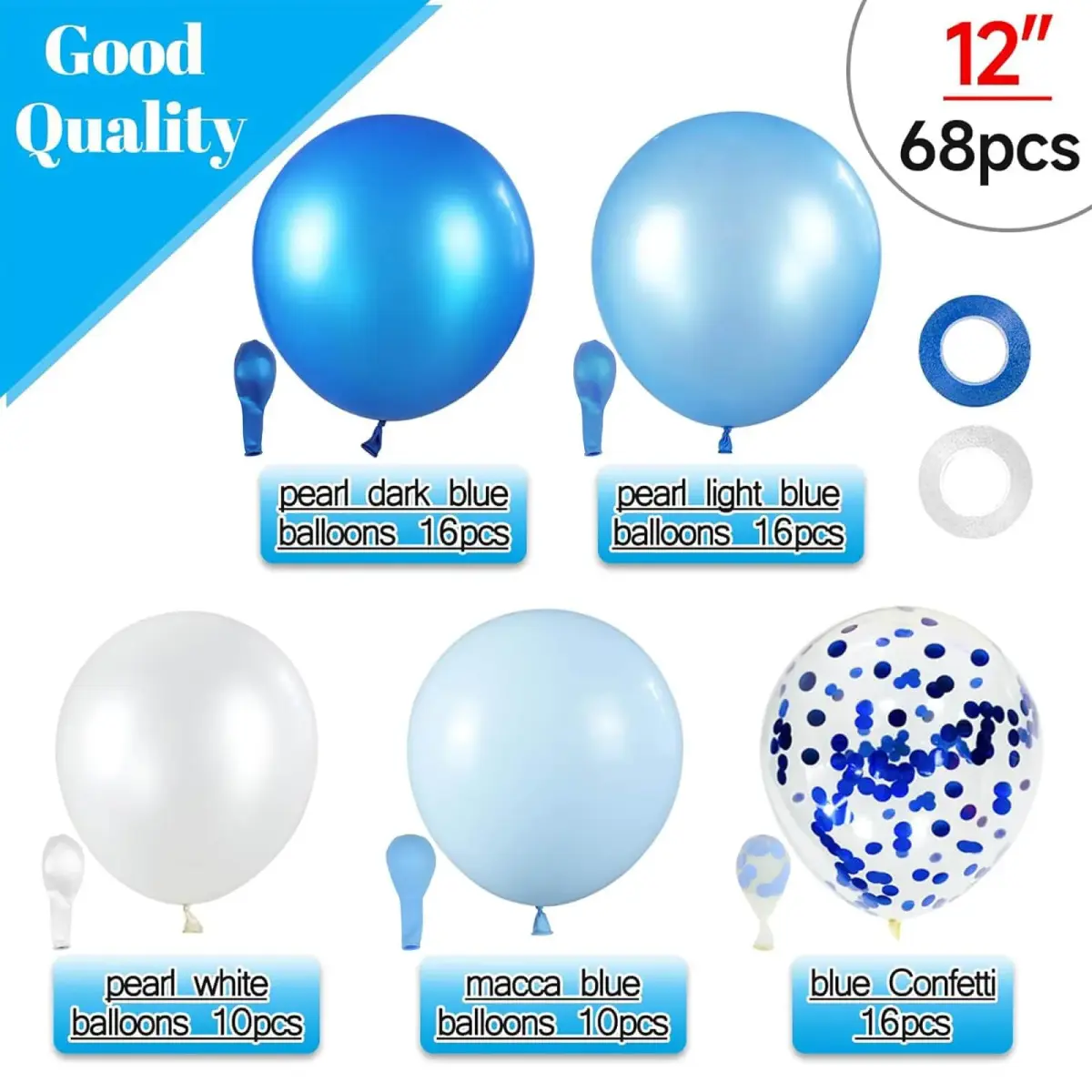 KUULBELA 68Pcs Blue and White Balloons Kit 12 Inch | Assorted Colors Balloon Value Pack - view 2