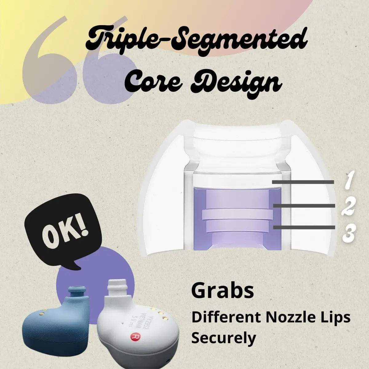 SpinFit Omni for True Wireless Earbuds & IEMs - MS - Patented Silicone Eartips for Replacement (1 Pair) (3.7 mm Nozzle Dia.) - view 7