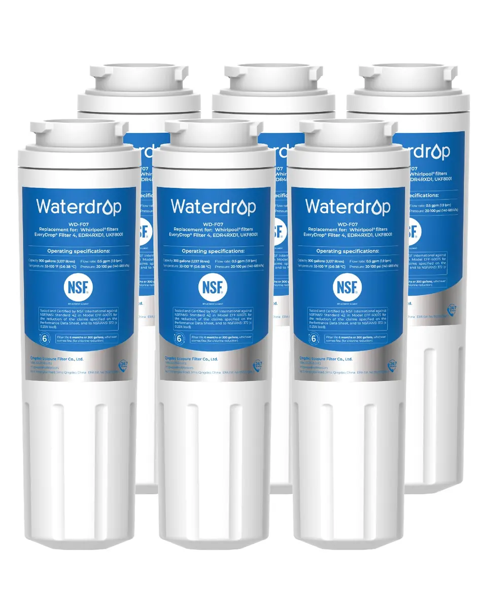 Waterdrop EDR4RXD1 Water Filter Replacement 6 Pack | NSF Certified for Whirlpool, Maytag, Kitchenaid Refrigerators - main product image