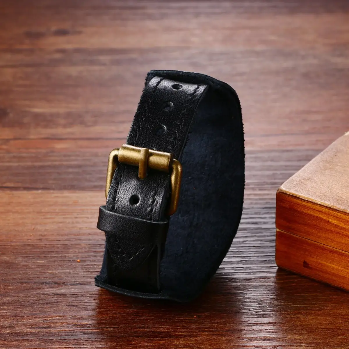 Avaner Men's Vintage Leather Watch: Retro Punk Wide Cuff Steampunk Analog Quartz 47mm (1.85") - view 3