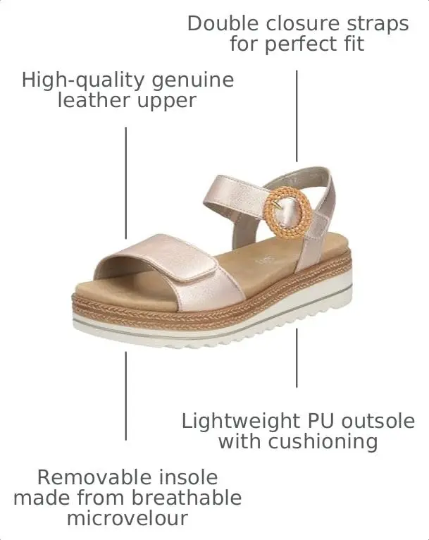 Remonte Women's Strappy Sandals D0Q52 | Soft Leather Summer Footwear in Pink 7 US - view 3