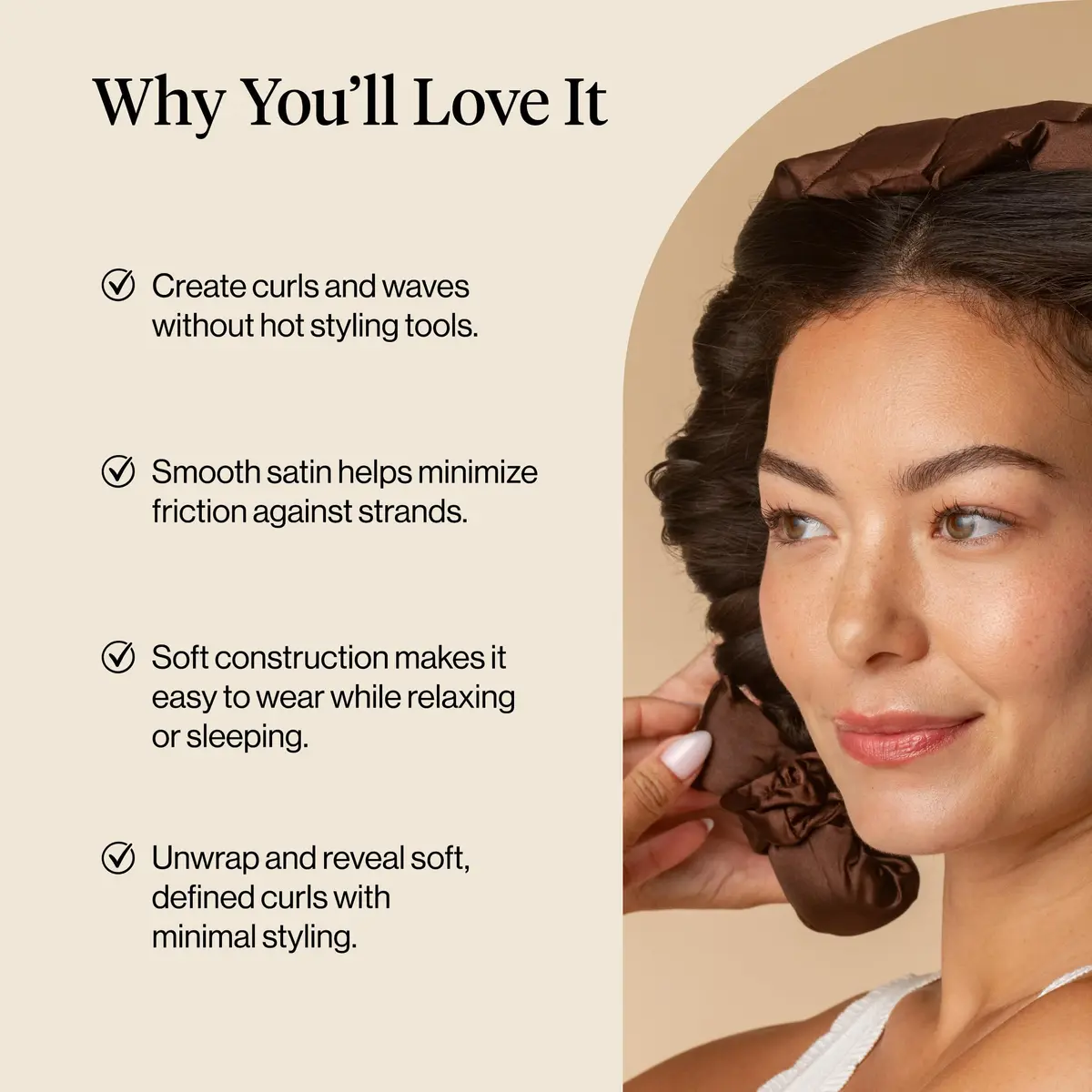 Kitsch Satin Heatless Curls Overnight Set - Chocolate | 34" Rod & 2 Scrunchies - view 6