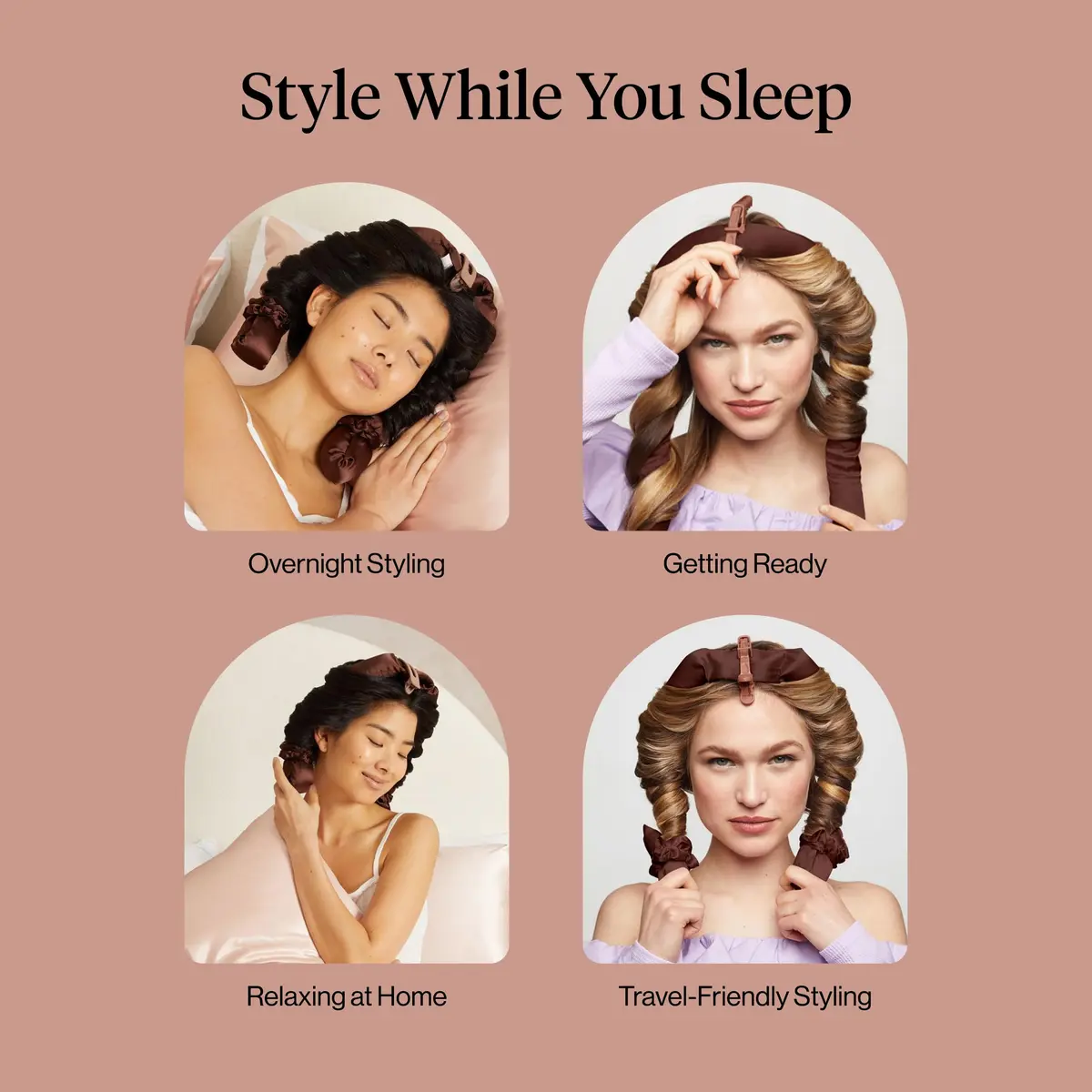 Kitsch Satin Heatless Curls Overnight Set - Chocolate | 34" Rod & 2 Scrunchies - view 7
