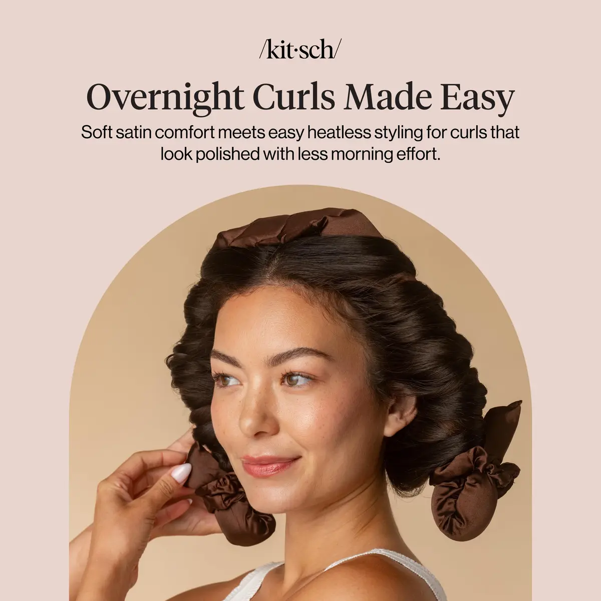 Kitsch Satin Heatless Curls Overnight Set - Chocolate | 34" Rod & 2 Scrunchies - view 9
