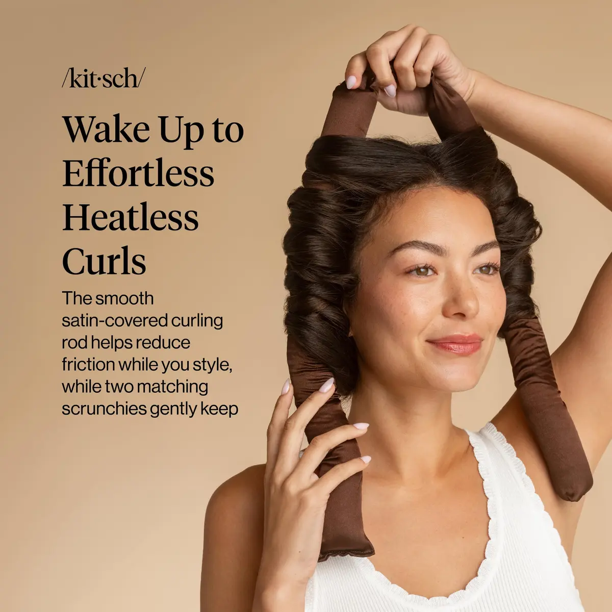 Kitsch Satin Heatless Curls Overnight Set - Chocolate | 34" Rod & 2 Scrunchies - view 2