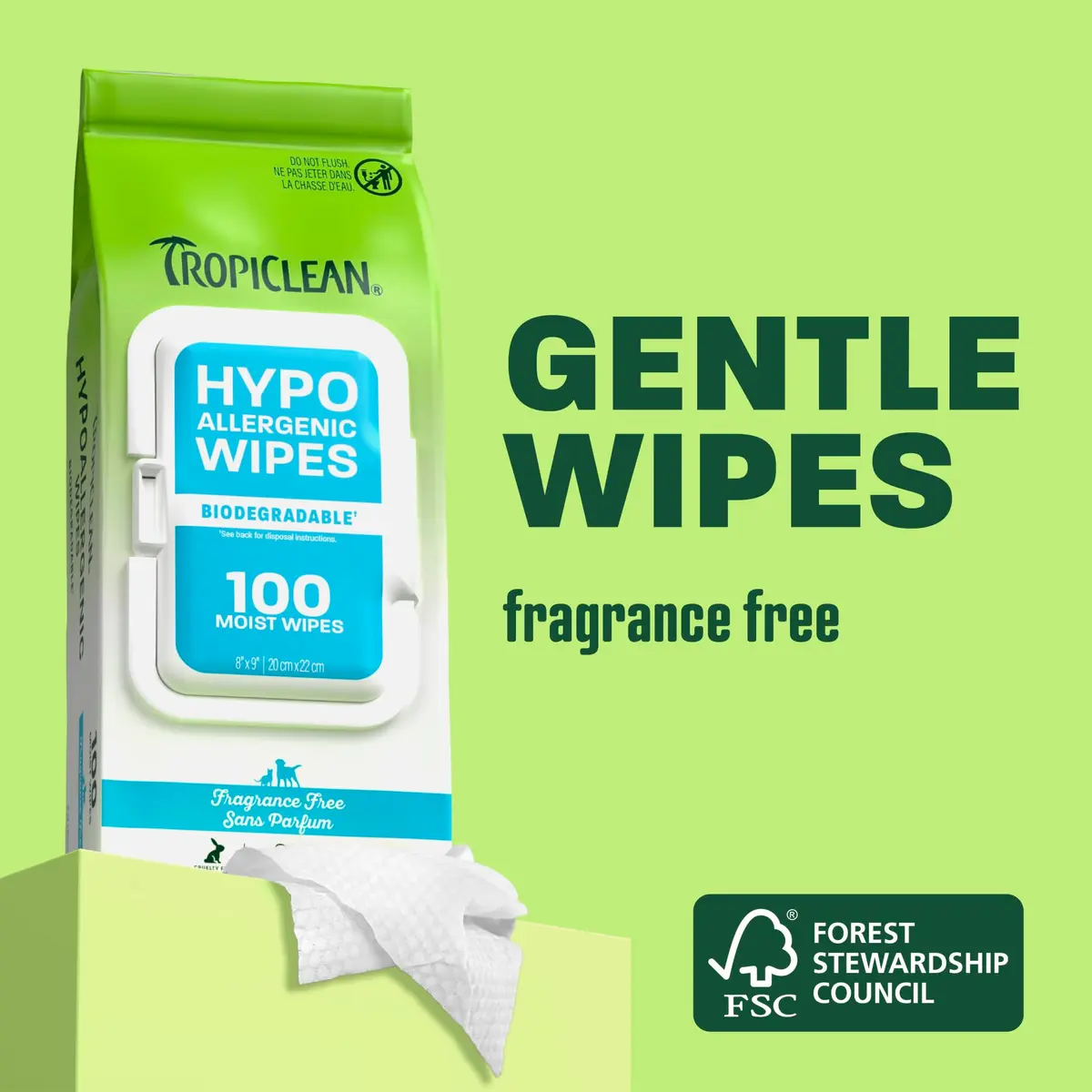 TropiClean Hypoallergenic Dog Wipes, Unscented, 100ct, 4 Pack | Fragrance-Free Grooming Wipes for Sensitive Skin - view 2
