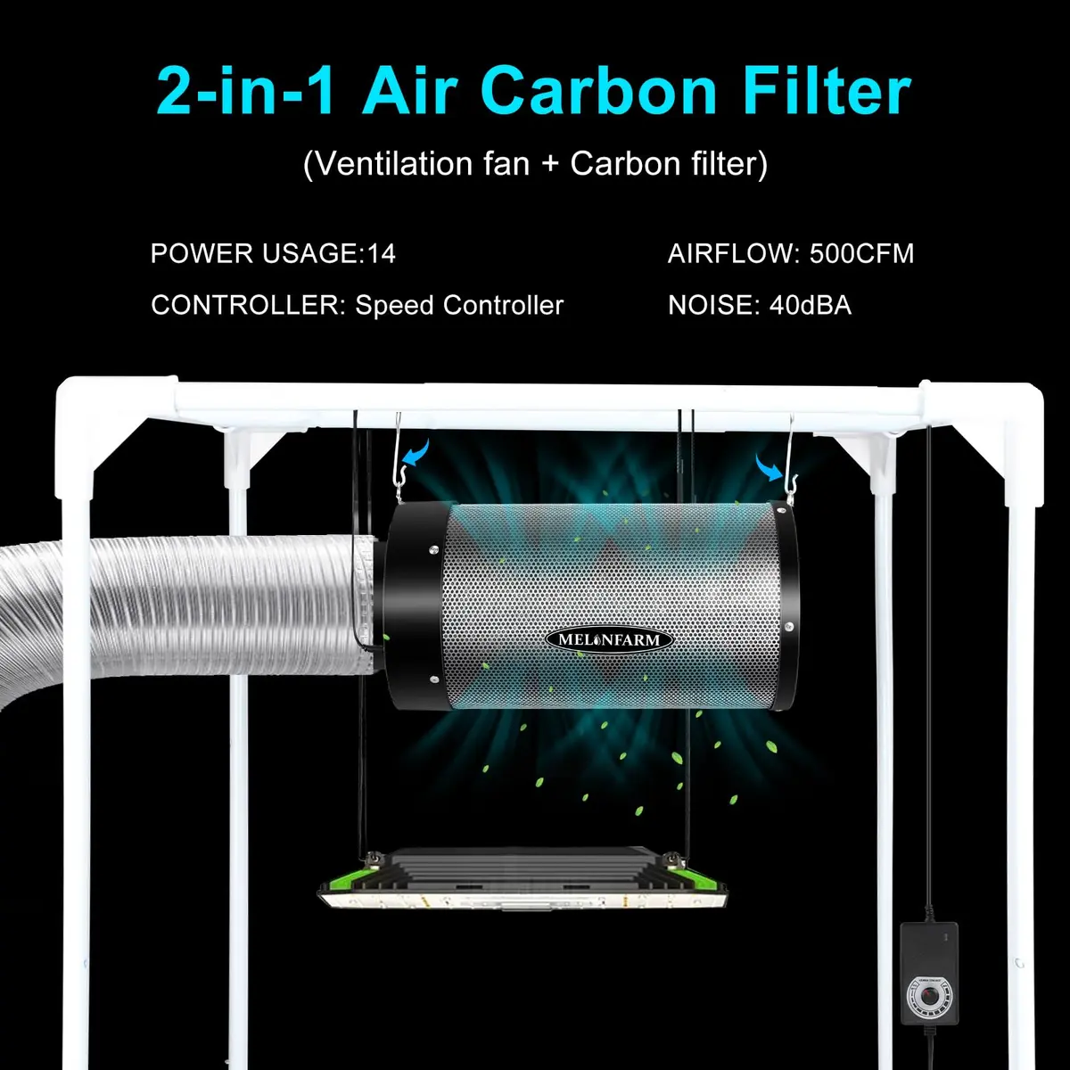 MELONFARM 4 inch Air Carbon Filter with Australia Virgin Charcoal | 14cm Fan Low Noise & Speed Control - view 2