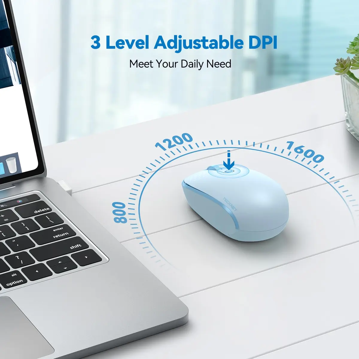 TECKNET Compact Ambidextrous Wireless Mouse for Laptop Blue | Portable, Quiet, 1600 DPI - view 5