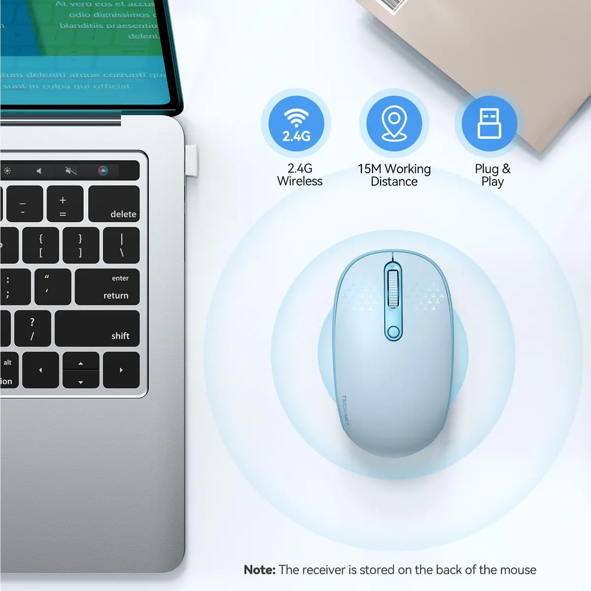 TECKNET Compact Ambidextrous Wireless Mouse for Laptop Blue | Portable, Quiet, 1600 DPI - view 2
