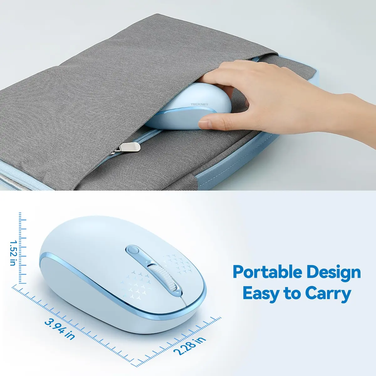 TECKNET Compact Ambidextrous Wireless Mouse for Laptop Blue | Portable, Quiet, 1600 DPI - view 3