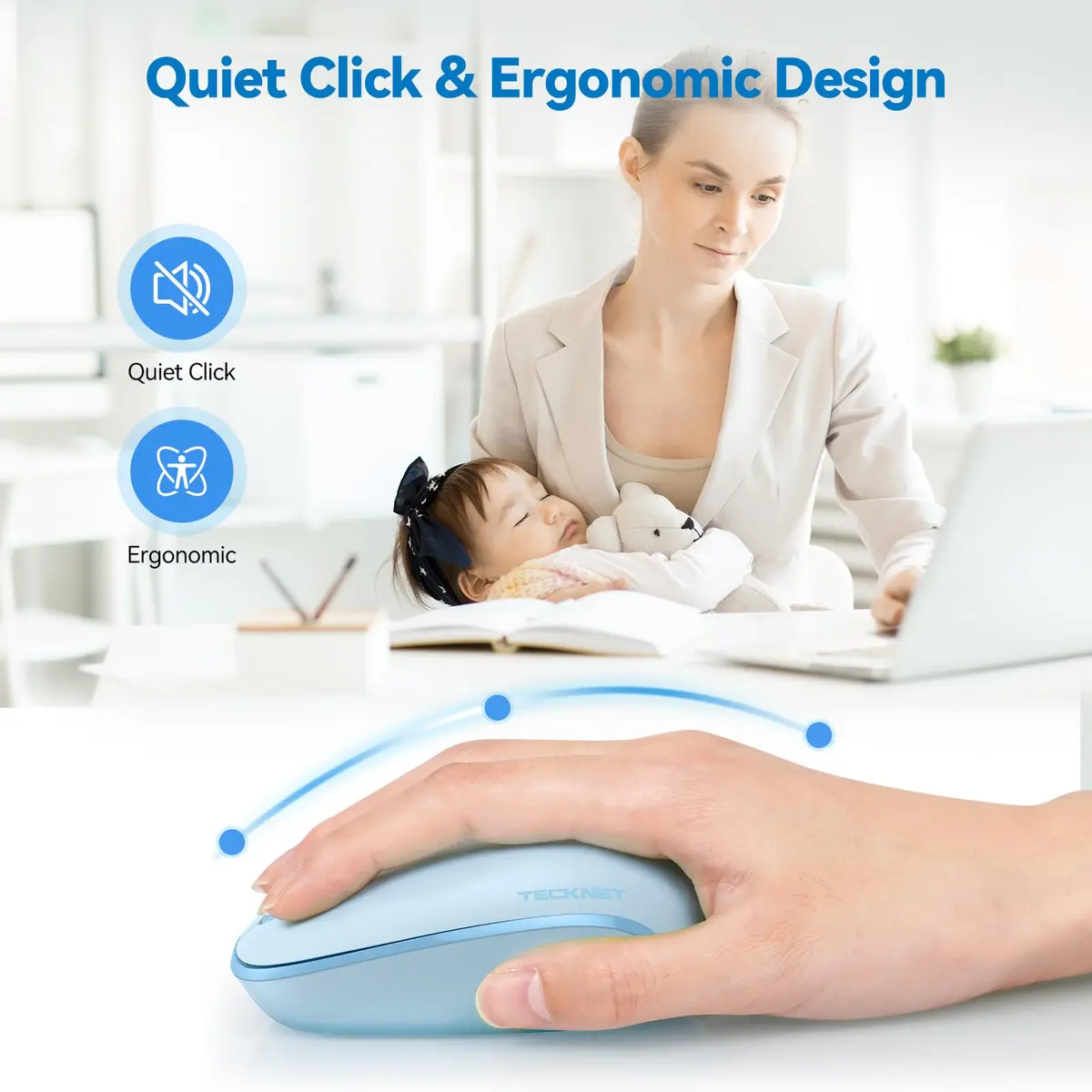 TECKNET Compact Ambidextrous Wireless Mouse for Laptop Blue | Portable, Quiet, 1600 DPI - view 4