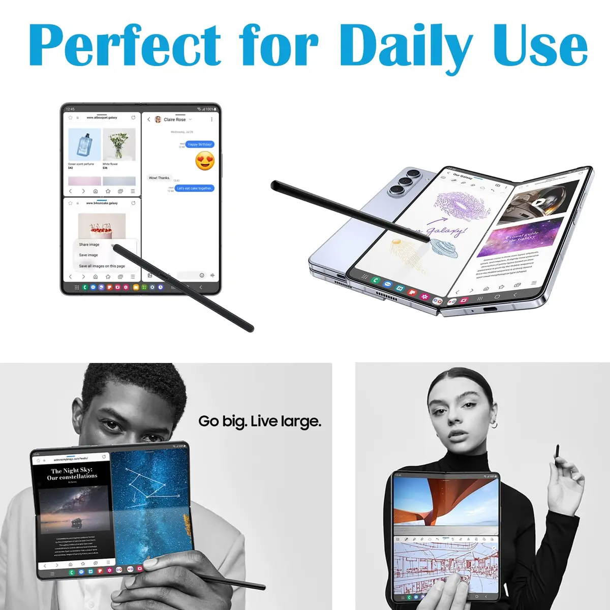 Alovexiong Galaxy Z Fold 6/5 S Pen Fold Edition Replacement Stylus Pen Black | Tilt Sensitive, 4096 Pressure Levels - view 5