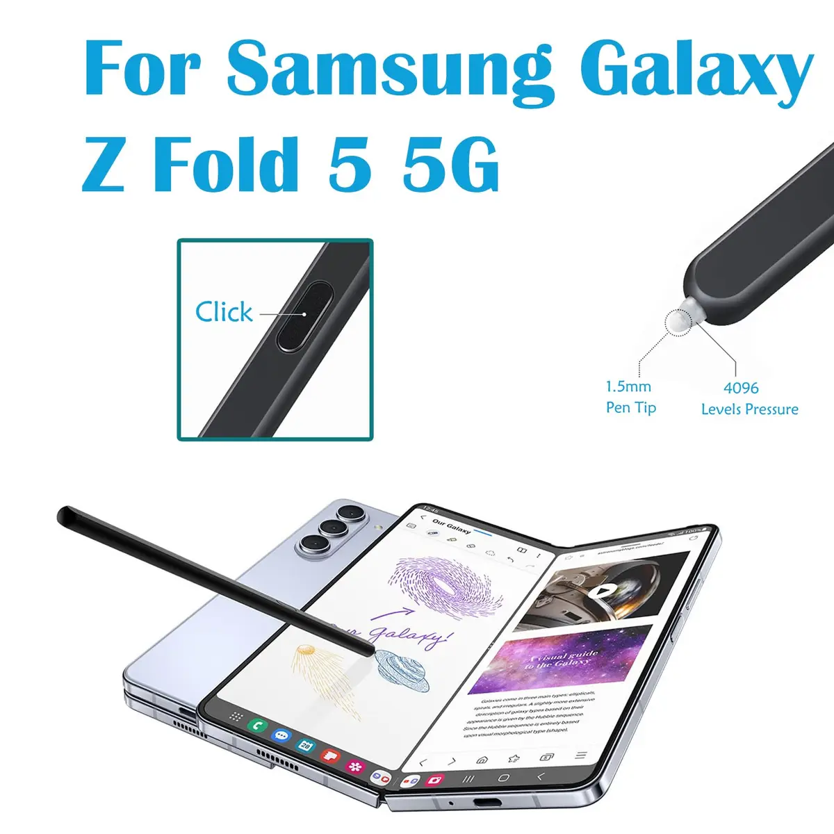 Alovexiong Galaxy Z Fold 6/5 S Pen Fold Edition Replacement Stylus Pen Black | Tilt Sensitive, 4096 Pressure Levels - view 2