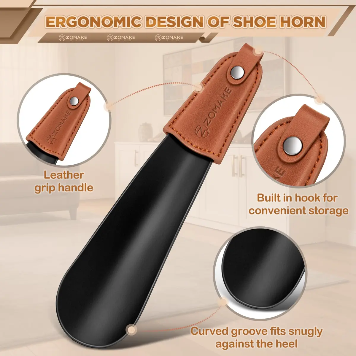 ZOMAKE Metal Shoe Horn, Small Travel Shoehorn for Men Women Kids 6.7" | Durable Stainless Steel - view 5